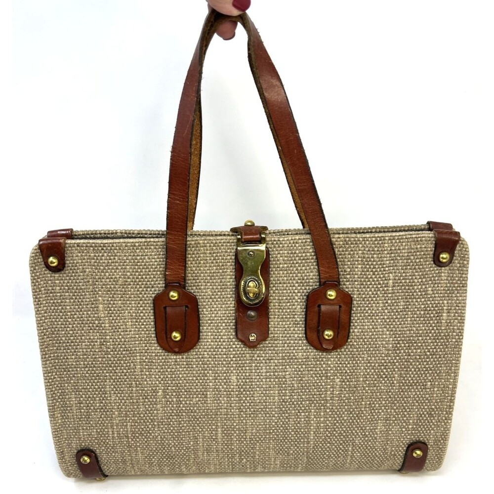 Gorgeous Vintage 60's 70's AIGNER Handbag Purse Tweed & Leather Handmade RARE